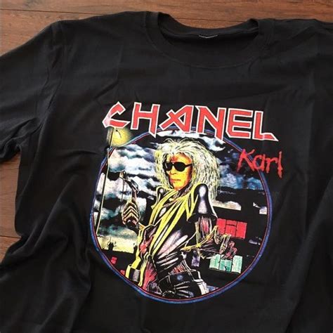 t shirt chanel iron maiden|Rare ‼️ CHANEL KARL LAGERFELD IRON MAIDEN TEE‼️.